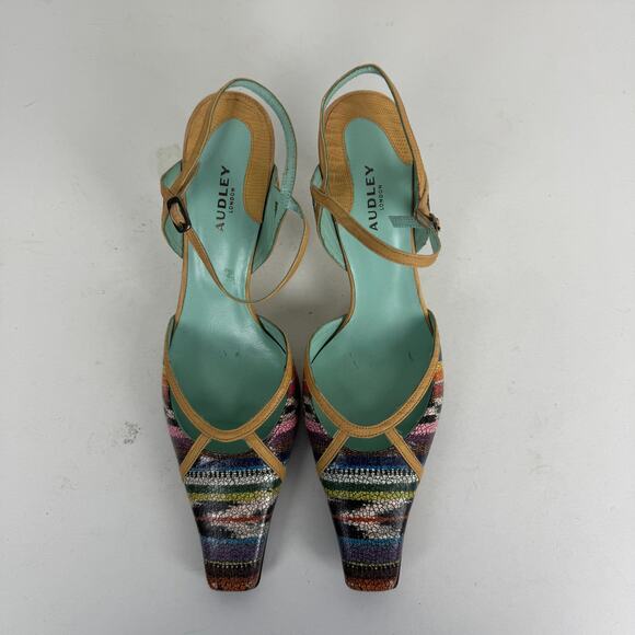 Audley London Multicolor Embossed Square Toe Pumps Ankle Strap Leather 40 US 9.5 - Picture 8 of 8